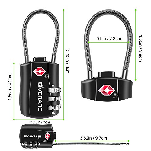 GIVERARE TSA Approved Combination Luggage Lock, Re-settable 3-Digit Padlock, Alloy Body, Keyless Travel Lock, 1 Pack Black
