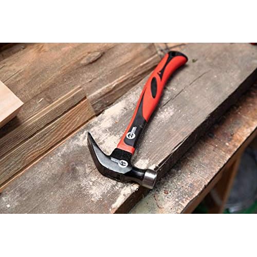 INTERTOOL Claw Hammer 16 oz. / 1 Pound for Framing, Nails, Carpentry - Smooth Face and Shock Absorbing Anti-Slip Fiberglass Handle HT-0223