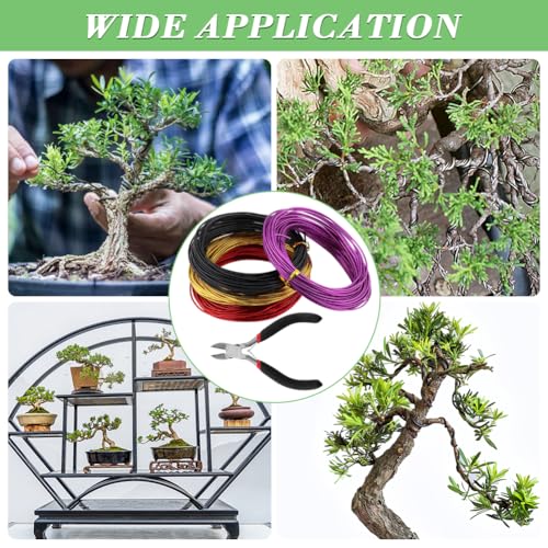 LOQJSS 4 Roll Bonsai Wire,Bonsai Training Wire with Wire Cutter,Anodized Aluminum Bonsai Training Wire,Bonsai Tree Wire Bonsai Wire Craft for Bonsai Trees Indoor Garden DIY Tools