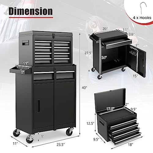 Goplus 5-Drawer Rolling Tool Chest with Detachable Top Box - Black, Lockable Wheels & EVA Liner