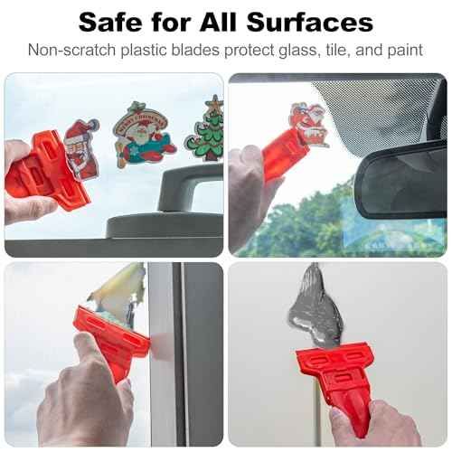 Dual-Width Plastic Razor Blade Scraper Tool Non Scratch - 2-Pack With 100 Blades, Single Or Double Wide Head, Removes Stickers, Labels, Decals, Adhesive & Paint On Glass, Cooktops, Car Windows & Tiles