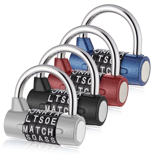 4 Pcs 5 Letter Combination Lock Safety Padlock Combination Locks Keyless Resettable Metal Lock for School Gym Sports Locker Fence Toolbox Case Hasp Cabinet Storage