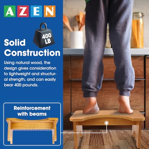 AZEN Yellow Wooden Toilet Stool for Adults, 7 Inch Height, Ergonomic Squat Seat