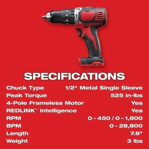 2607-20 Hammer Drill for Milwaukee M18 18V Cordless Compact 1/2" Hammer Drill/Driver (Tool Only)