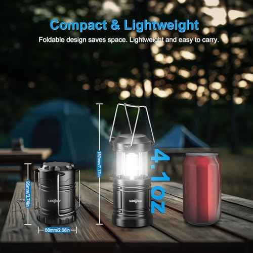LED Camping Lantern, Battery Operated Lights, Adjustable Brightness for Camping, Emergencies, Power Outages, Outdoor Collapsible Lanterns, 2 Pack