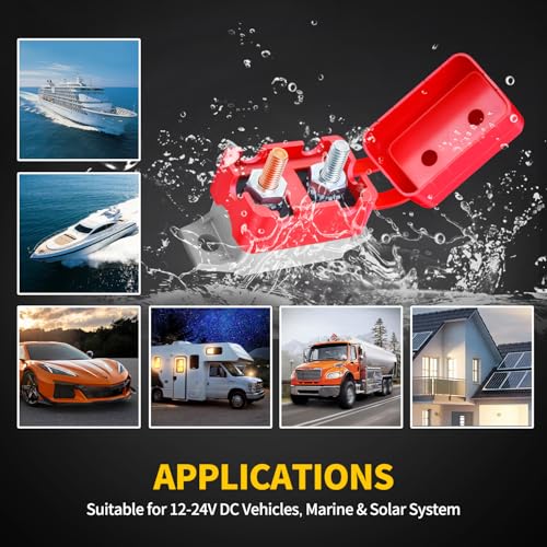 Bolipoeq 50A Automatic Reset Circuit Breaker 12V-24V DC with Red Cover for Automotive Marine Boat RV (Pack of 6)