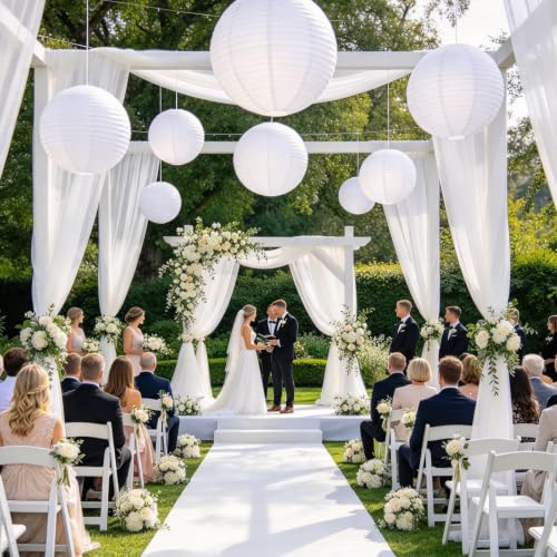 White Paper Lanterns Set of 10 - 4, 6, 8, 10, 12 Inch Hanging Decorations