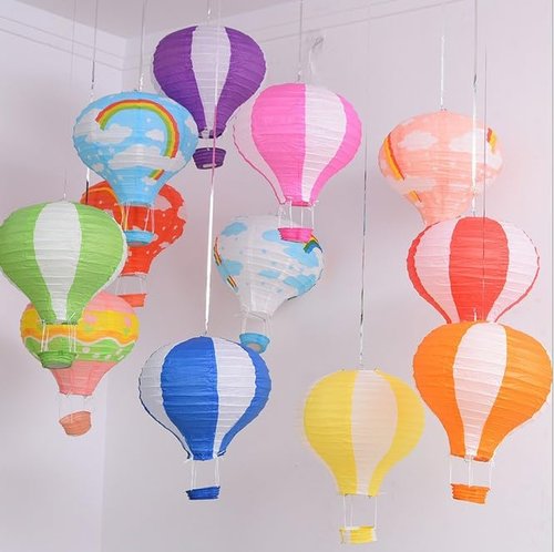 Namzi 16in Hanging Hot Air Balloon Paper Lanterns, Reusable Chinese Japanese Party Ball Lamps Decorations Wedding Birthday Anniversary Christmas Engagement, Set of 6，Light Blue Stripe