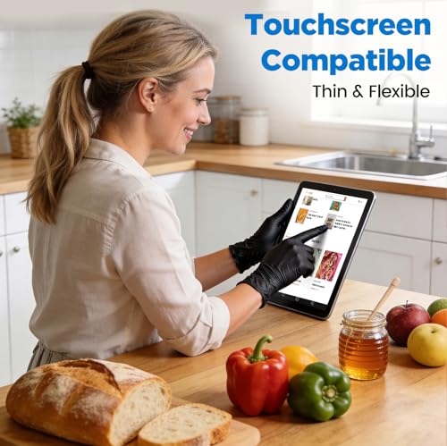 ONLYSTAR Food Grade Black Nitrile Disposable Gloves Large, 100 Pcs - 5 Mil Thick, Textured Grip, Touchscreen Compatible