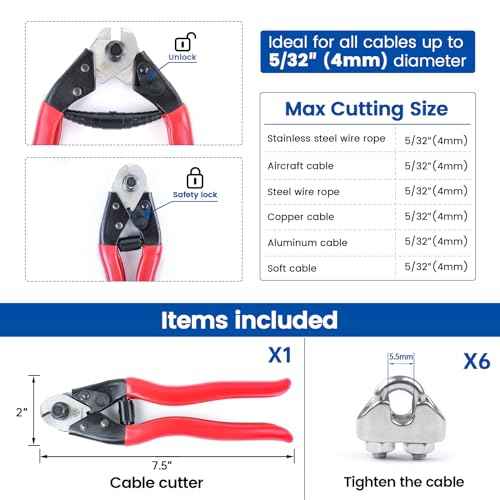 Muzata Cable Cutters Heavy Duty Stainless Steel Wire Rope Seal Aircraft Cutter Up to 5/32" for Deck Railing Bike Housing Metal Fence CR12