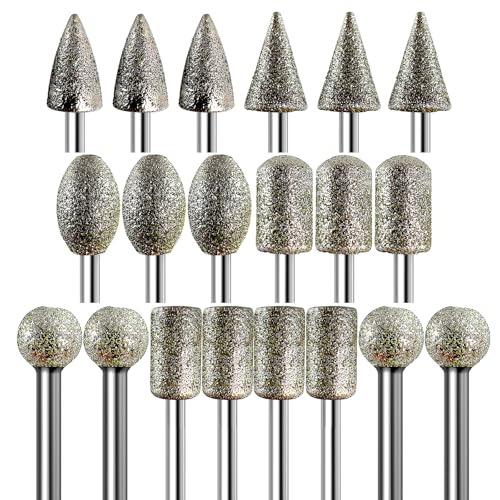 Diamond Grinder Bits for Dremel Tool Accessories, 20Pcs, 1/8" Shank, 120-Grit, Rotary Tool Diamond Bits for Stone Glass Resin Porcelain Ceramic Nail Glaze Metal Carve Engrave Polish