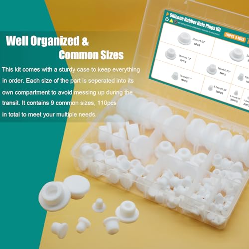 Dekiphox 110PCS White Silicone Rubber Hole Plugs Assorted Sizes for Bathtub Jets