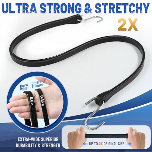 Bungee Cords with Hooks 10 Pack - 10", 15", 21", 31" Heavy Duty Rubber, Includes 2x 10" / 2x 15" / 4x 21" / 2x 31"