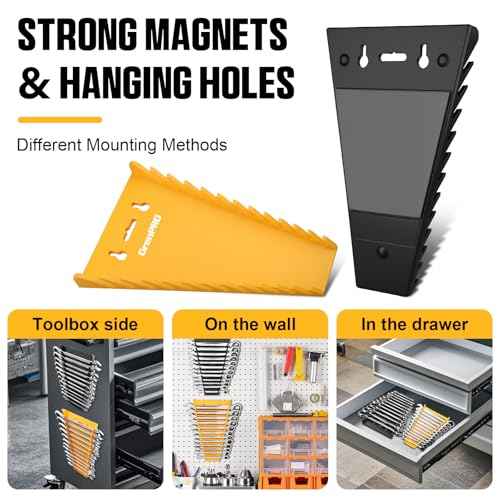 Wrench Organizer for Tool Box, 2 Pack Magnetic Wrench Holders Organizers, Storage for Tool Box Drawer, SAE 1/4" - 15/16" & Metric 6 MM-24 MM Wrenchs Rack