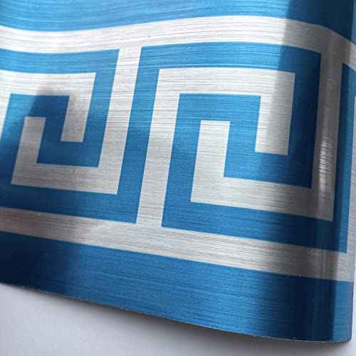 funlife Greece Pattern Peel and Stick Wall Border Stickers, Self Adhesive Skirting Wall Waist Line Decal for Bathroom Wall Vanity Mirror, 78.74"X3.93" Brushed Blue 1 Roll