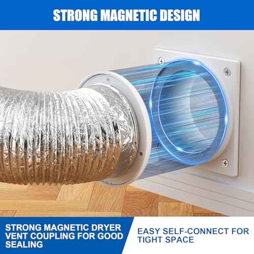Magnetic Dryer Vent Coupling, Airtight Seal Strong Magnet Dryer Vent Connector Kit Quick Connect Disconnect Easy to Clean Flexible Hose Exhaust Duct Adapter Attachment with Clamps Screws