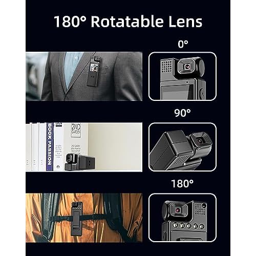 64G Body Camera with Video Recording, 1080P HD Police Body Worn Cam with 180¡Æ Rotatable Lens, Night Vision, and 6 Hours Battery Life for Daily Records, Delivery/Serving Jobs