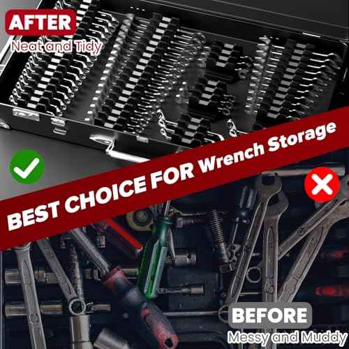 40 PCS Efficient Modular Wrench Organizer, Wrench Holder for Tool Drawer Storage, Wrench Tool Organizers with Metric & SAE Label, Professional Wrenchs Rack Organizer Set, Black