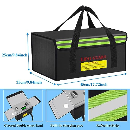 450 * 250 * 250mm Ebike Battery Safe Bag Fireproof Charging Lipo Bag Large Capatity for Lipo Battery Pack Storage Charging Transport, Home Office Travel Fireproof Safe Storage Pouch