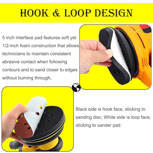 5 Inch 8 Holes Soft Density Interface Pads Hook and Loop Sponge Cushion Buffer Round Backing Pad Foam Sanding Pads for Orbital Sander(4 Pack)