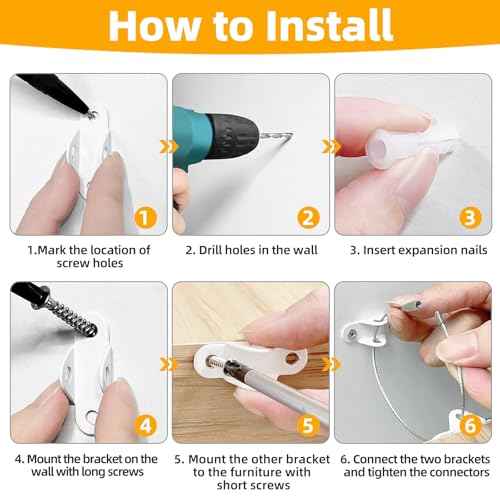 Furniture anchors10-Pack Baby Proof Heavy Duty Furniture Anchors for Dressers, Bookcases and TV Cabinets 400LB Anti Tip Kit with Stainless Steel Hardware Shock Straps (White)