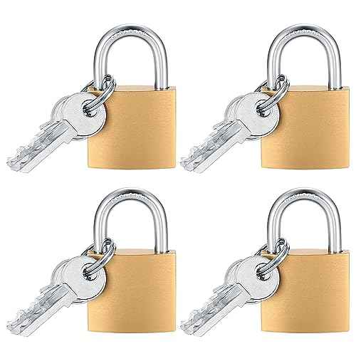 4 Pcs Small Keyed Padlocks with Keys, Pad Locks,Solid Brass Padlock with Key, Lockers Locks with Same Keys for Toolbox, Sheds, Storage Unit, Gym, Fence, Lockers Padlocks