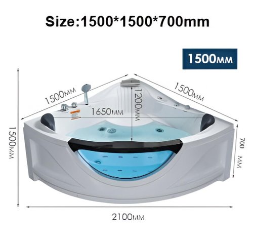 Luxury Corner Heated and Jetted Bathtub, 59 x 59 inches, LED Chromotherapy, Air Massage and Hydrotherapy, 2-Person Indoor Spa Tub, White