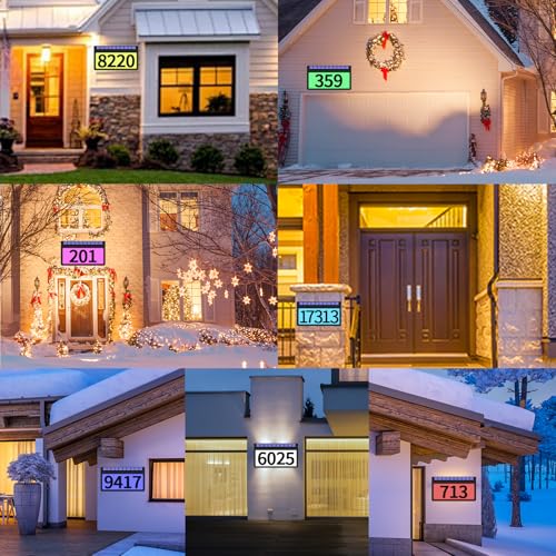 11.8 Inch Solar Powered Address Sign with 3.5 Inch Numbers, Black RGBW Wall Mount
