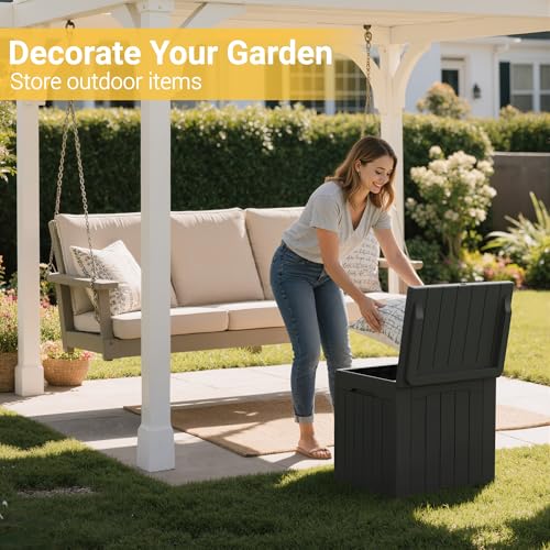 Greesum 31 Gallon Outdoor Storage Box with Lid Dark Black Weatherproof Patio Furniture & Tool Organizer