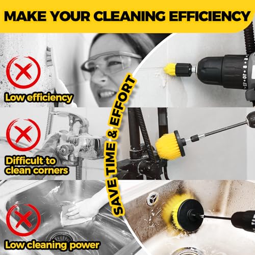 Yellow Holikme 6-Piece Drill Brush Set - Soft Bristle Power Scrubber for Home & Auto Cleaning