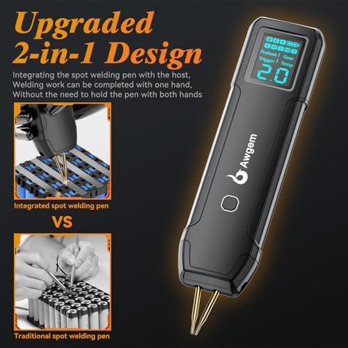 Battery Spot Welder, Awgem Battery Welder 99 Gear Handheld Spot Welder with LCD Screen Auto/Humanized Manual Modes, Portable Spot Welding Machine for Welding Nickel Strips and Iron