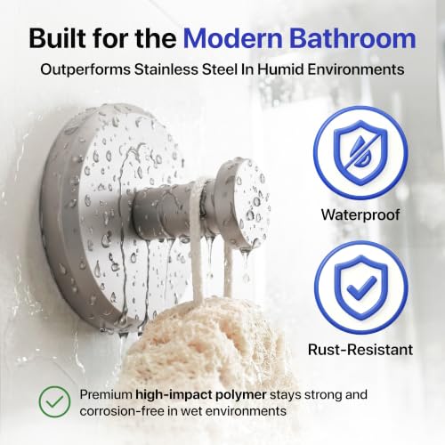 HOME SO Brushed Nickel Suction Cup Hooks 2-Pack - No Drilling Bathroom Towel Holders