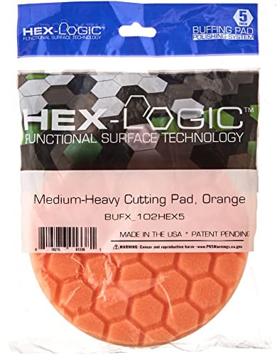 Chemical Guys Hex-Logic Medium-Heavy Cutting Foam Pad 5.5 Inch - Orange, 1 Pack