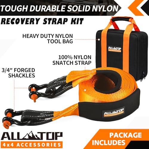 ALL-TOP Heavy Duty Tow Strap Kit 3x20ft (35,000lbs) with Shackles & Storage Bag