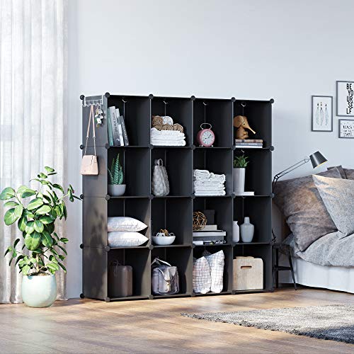Black 16-Cube Storage Organizer Shelves Unit - Modular Plastic Cube Shelves