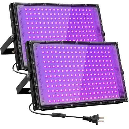 200W LED Black Lights for Glow Party IP65 Waterproof UV Blacklight Floodlight 395nm Blacklight Spotlight Purple Black Light Flood Light Fluorescent UV Lights Lamp for Halloween Decor (2 Pack)