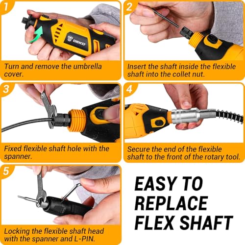 DEKOPRO Rotary Tool Kit Yellow, 1.5-Amp Corded Power with 129 Accessories
