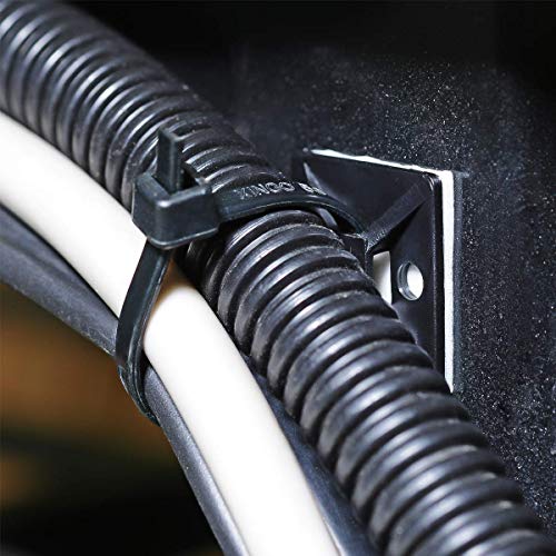 XHF 100pcs Self-Adhesive Black Cable Zip Tie Mounts with 8-Inch Ties & Screws – Outdoor UV Protection