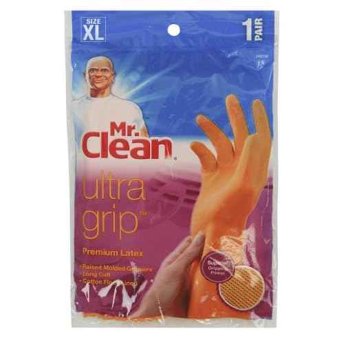 Mr. Clean Ultra Grip, Heat Resisting, Soft Cotton Flock Lining, Extreme Non-Slip Diamond Grip Gloves, Extra Large