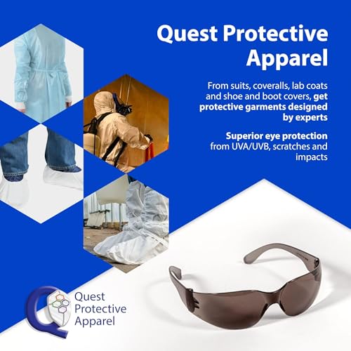 Quest Protective Apparel Safety Glasses for Men and Women - Anti Fog Safety Goggles for Shooting, Lab, or Construction ? Polycarbonate Eye Protection [Smoke & Pack of 2]