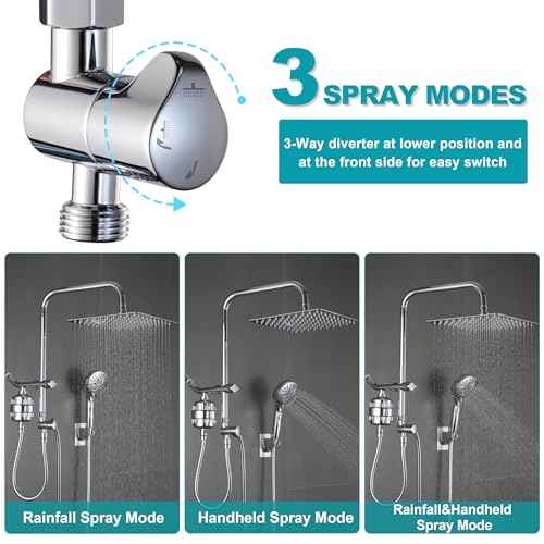 Dual Shower Head with Filter Combo,Stainless Steel 10in Rainfall Showerhead with 10in Height Adjustable Slide Bar&3-Way Diverter,Handheld Shower Head with On Off Switch&Adhesive Shower Holder