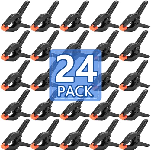 NUITPY 3.5 Inch Plastic Spring Clamps 24 Pack - Durable Backdrop & Woodworking Clips, Flexible Grip, Anti-Slip Handles