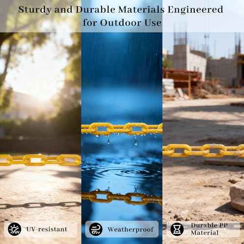 Plastic Chain, 110 FT Yellow Plastic Chain Links, Durable Plastic Safety Chain Barrier with 40 Hooks for Crowd Control, Private Property, Parking Lots, Driveways, Queue Line and Construction Sites