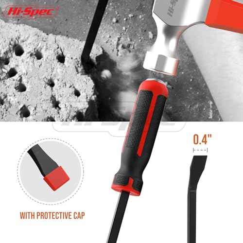 Hi-Spec 1pc Short Small Steel Pry Bar. Ergonomic Non-Slip Handles with Heavy Duty Striking Cap for Wood, Tiles, Trim and Molding. 8" (0.6ft) / 0.2m Total Length.