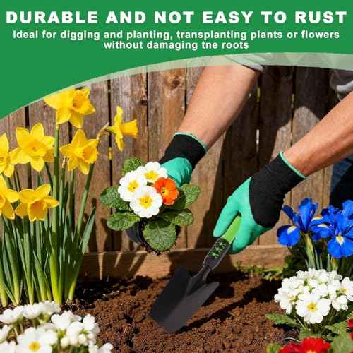 Garden Tool Set, 3 Pack Gardening Tools, Stainless Steel Heavy Duty Hand Cultivator, Hoes, Shovel, for Planting Weeding Digging, Green
