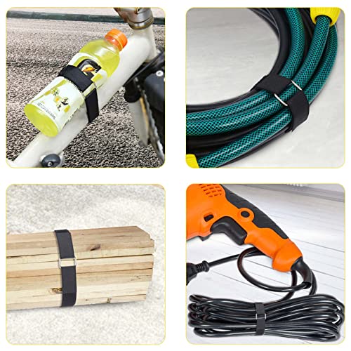 YMCRLUX 1in x 32ft Black Hook and Loop Straps with 50 Metal Buckles, Adjustable Cable Tie Cord