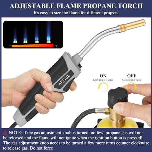 Propane Torch Kit,Mapp Gas Torch with Included Holster,Trigger Start 5' Long Hose Torch,Adjustable Flame Map Gas Torch Kit,Brazing Torch Kit,Soldering Torch for Welding Soldering Brazing