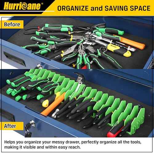HURRICANE Plier Organizer Rack, 10-Slot Pliers Rack with Non-Slip Rubber Base, Tool Organizer, Tool Drawer Toolbox Storage, Green, Extendable Design, Fit 3¡± H, 1 Pack