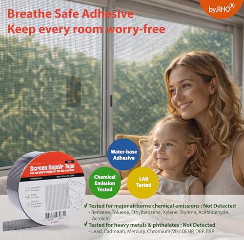 by.RHO 2in x 33ft Screen Repair Tape Black Indoor & Outdoor Mesh Patch
