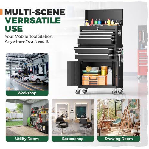 Greenvelly 8-Drawer Rolling Tool Chest with Wheels, Detachable Top, Locking, Black